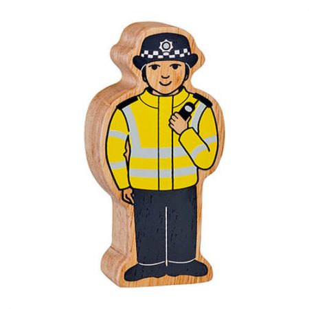 Wooden Yellow & Black Policewoman Toy