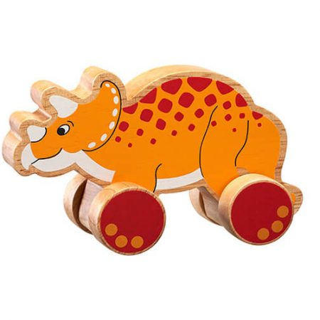 Wooden Triceratops Push Along Toy