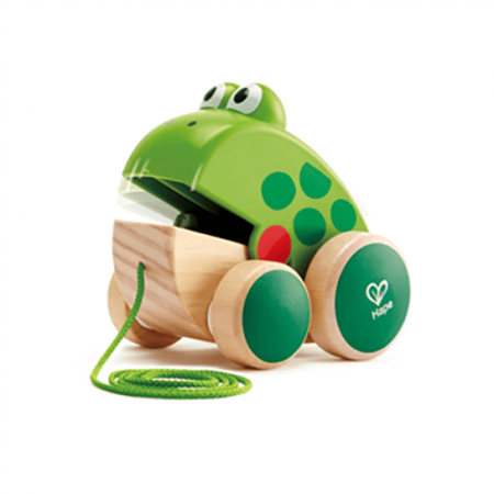 wooden frog pull along toy