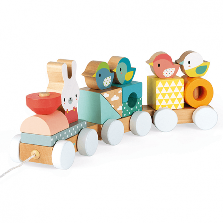 wooden pull along train toy