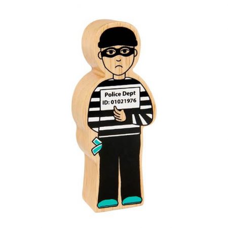 Wooden Black & White Burglar with ID Card Toy