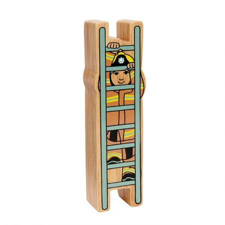 Wooden Brown & Grey Firefighter on Ladder Toy