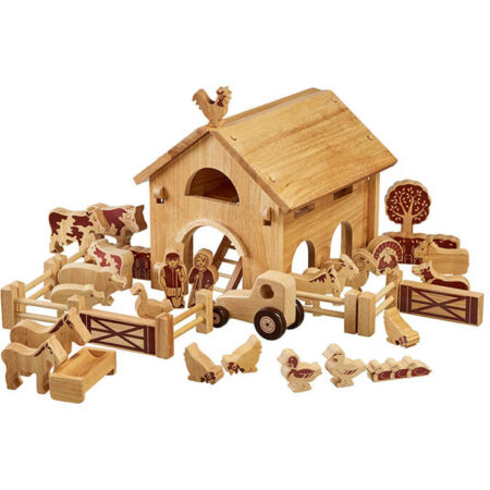 Wooden Deluxe Farm Barn Playset with Natural Wood Characters